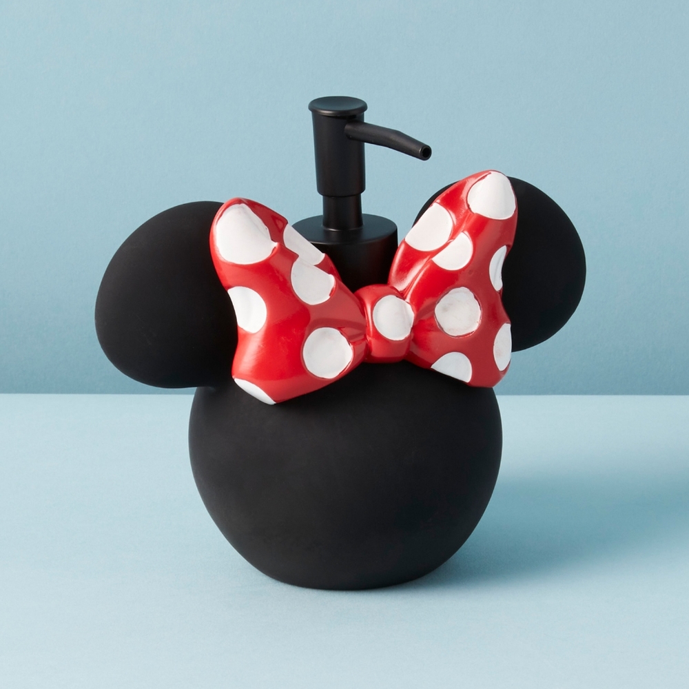 NWT Disney Minnie Mouse Black Soap Dispenser 6in Red Polka Dot Bow Lotion Pump